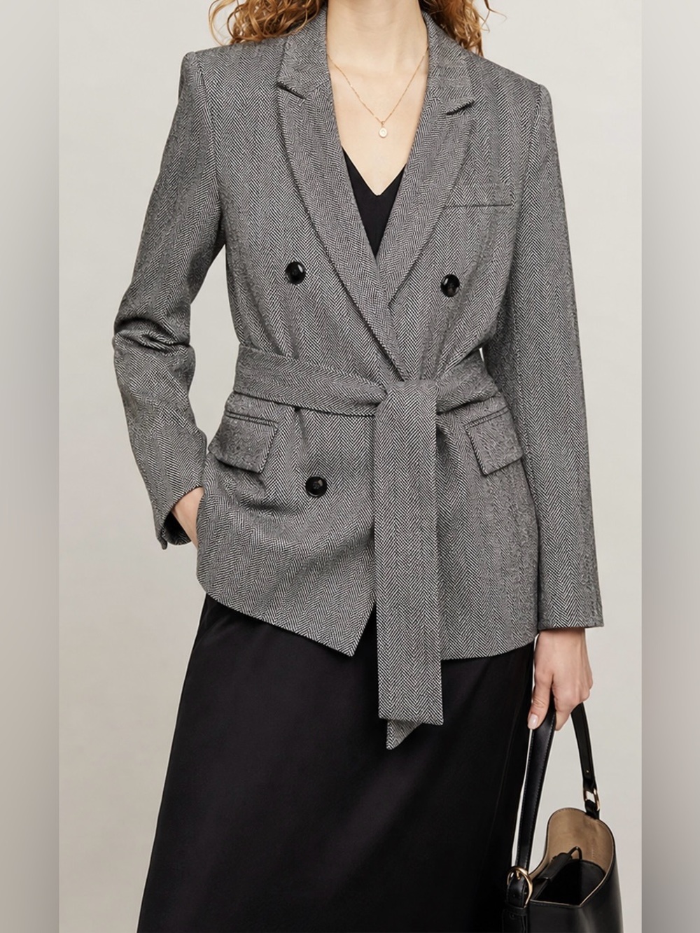 Reformation Newcastle Herringbone Wool Blend Blazer Gray Size‎ L